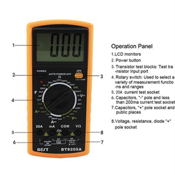  BST-DT9205A AC/DC Digital LCD Display Electrical Handheld Tester Digital Multimeter Digital Professional Multimetro Meter Ammeter