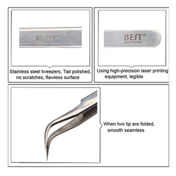  BST-718+BST 719 Straight+ Curved Stainless Steel Tweezers